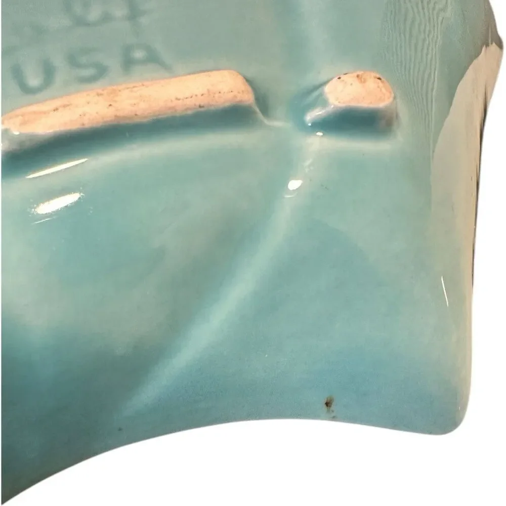 California Pottery Lazy Susan 4 Dish Snack Chip Dip Turquoise White 459 Vintage